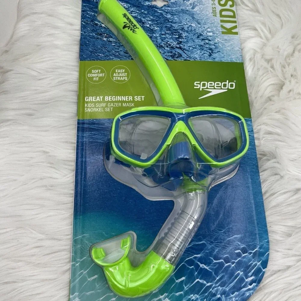 NEW Speedo Kids Mask Snorkel Beginner Set Dive Surf Gazer Lime Green Blue